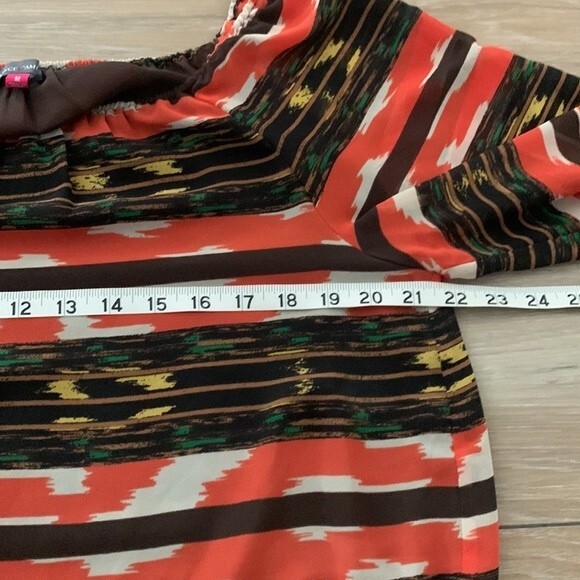 Vince CAMUTO Printed Boho Pattern Off Shoulder Long Sleeve Blouse Brown Medium - Picture 11 of 12